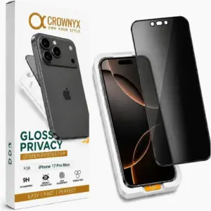 CROWNYX Privacy Screen Protector for iPhone 17 Pro Max, Dust free, Anti Finger Print, Shatter Proof, Scratch Resistant, Anti Spy Tempered Glass, Easy Installation Kit | IP-17PM-GPSP