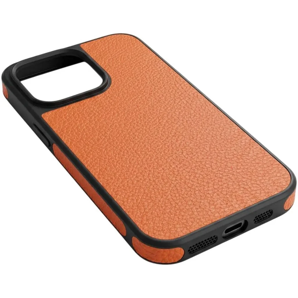 CROWNYX Regal Leather Case for Iphone 15 Pro, MagSafe Compatible, Anti-Slip Grip, Shockproof, Raised Camera Protection, Orange | IP15P-MGSF-RGL-ORG - Image 3