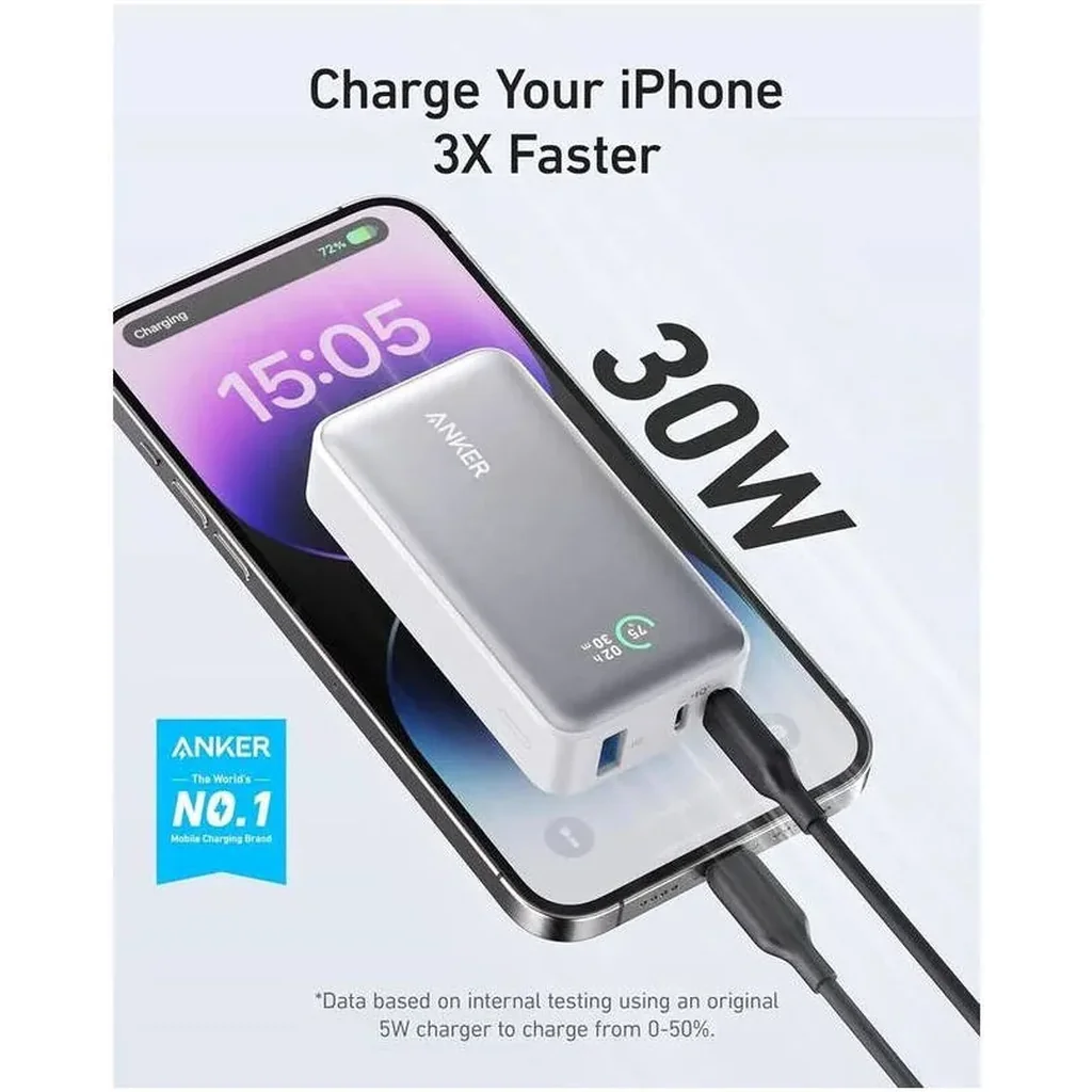Anker 533 Power Bank, 10000mAh Portable Charger, 30W USB C PD Fast Charging Power Bank, Smart LED Display, 3 Port Power Bank, | A1256H12 - Image 5