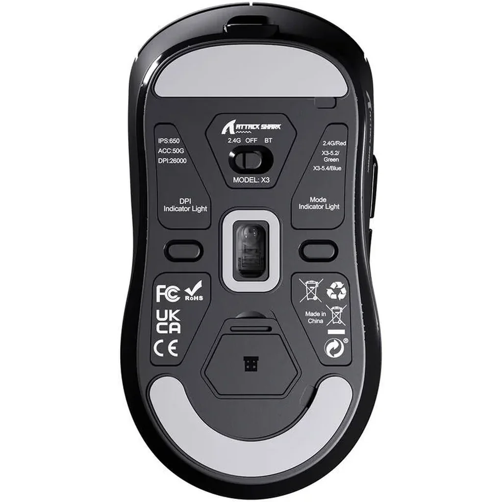 ATTACK SHARK X3 49g Ultralight Mouse, PixArt PAW3395 Gaming Sensor, BT/2.4G Wireless/Wired Gaming Mouse, 26000 DPI, 200 Hours Battery, Office Mice for Win11/Xbox/PS/Mac, Black | X3 - Image 5