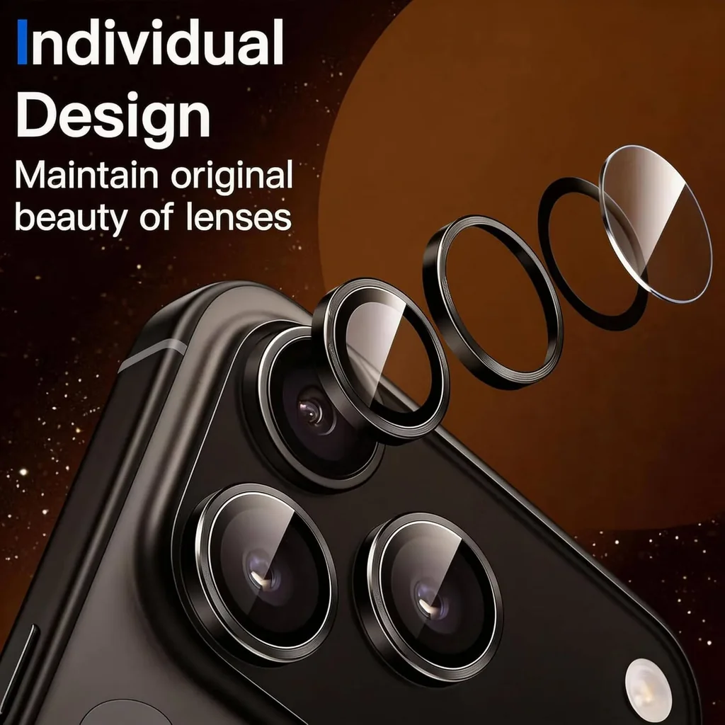 CROWNYX Camera 3D Individual Lens Protector for iPhone 17, 9H Tempered Glass, Anti Scratch, Anti-Oil, Anti-Shock, Dirt-Resistance, HD Night Shots Clear Image, Pack-1 | IP17-3DINDVL-CLP - Image 4