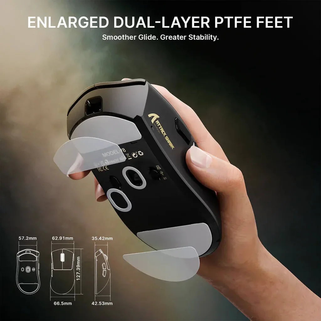 Attack Shark V8 Wireless Gaming Mouse, 8K Polling Rate, 42,000 DPI PAW3950 MAX Sensor, Ultra-Lightweight 59g Esports Mouse, 400H mAh, Tri-Mode Bluetooth, 2.4GHz & Wired Connectivity, Black | V8 - Image 4