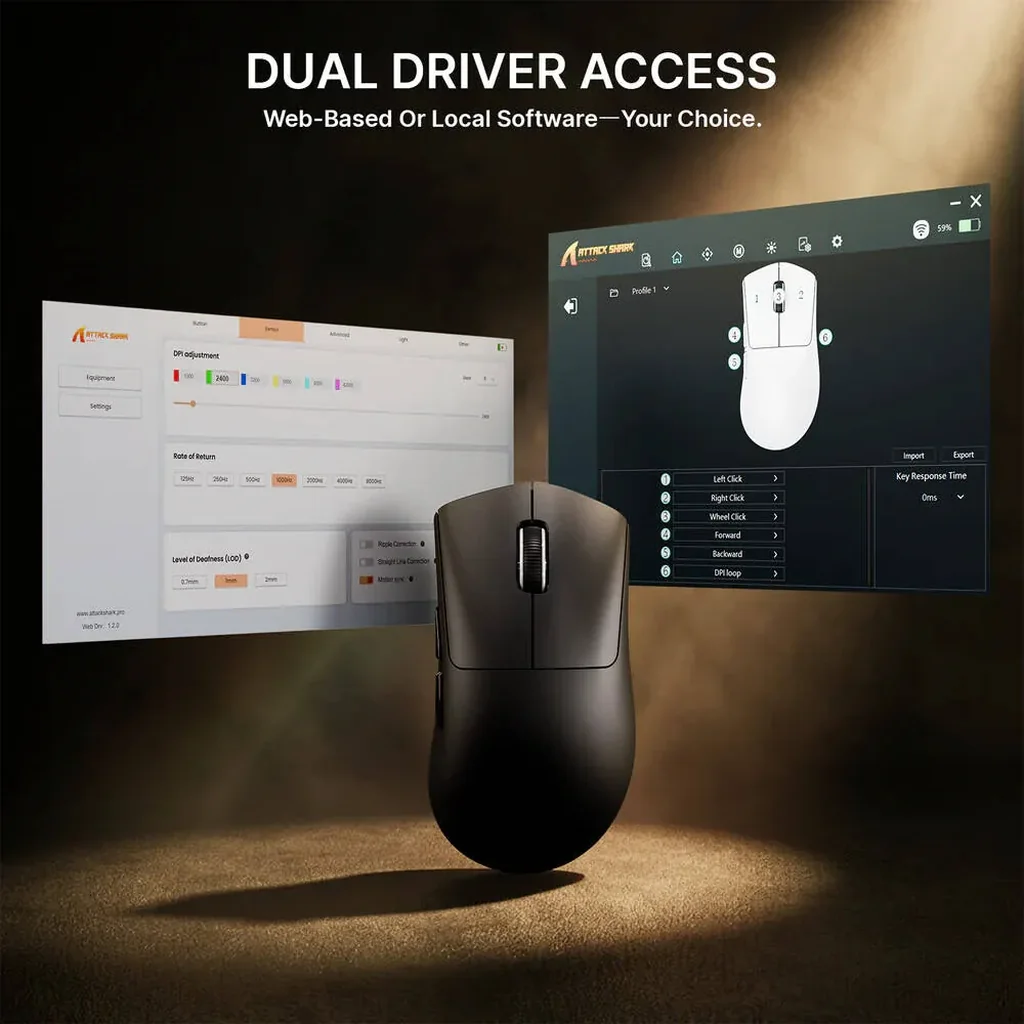 Attack Shark V8 Wireless Gaming Mouse, 8K Polling Rate, 42,000 DPI PAW3950 MAX Sensor, Ultra-Lightweight 59g Esports Mouse, 400H mAh, Tri-Mode Bluetooth, 2.4GHz & Wired Connectivity, Black | V8 - Image 5