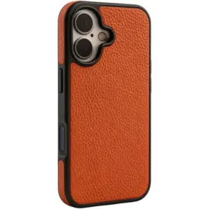 CROWNYX Regal Leather Case for Iphone 16, MagSafe Compatible, Anti-Slip Grip, Shockproof, Raised Camera Protection, Orange | IP16-MGSF-RGL-ORG