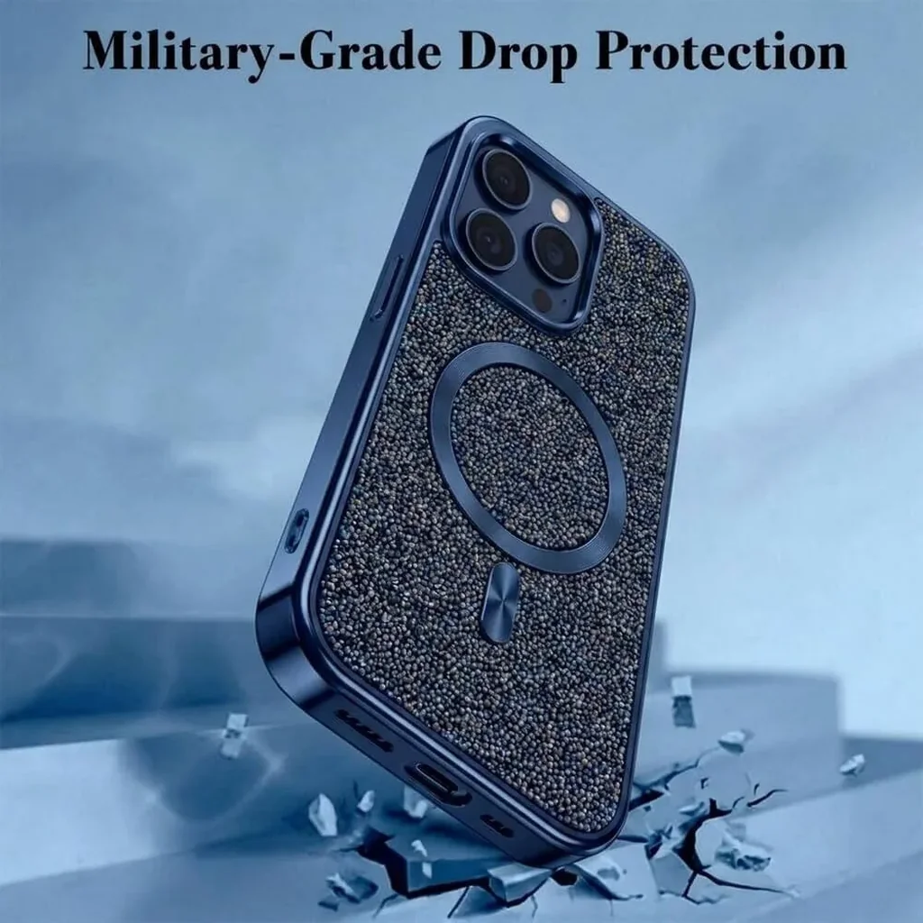CROWNYX GlamAura Glitter Case for Iphone 16 Pro Max, Magsafe Compatible, Bling Sparkle Shockproof Phone, Bumper Cover, Blue | IP16PM-MGSF-GA-BLU - Image 3