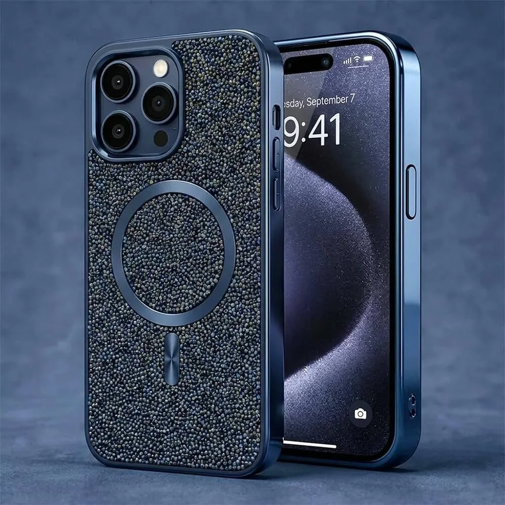 CROWNYX GlamAura Glitter Case for Iphone 16 Pro Max, Magsafe Compatible, Bling Sparkle Shockproof Phone, Bumper Cover, Blue | IP16PM-MGSF-GA-BLU - Image 4