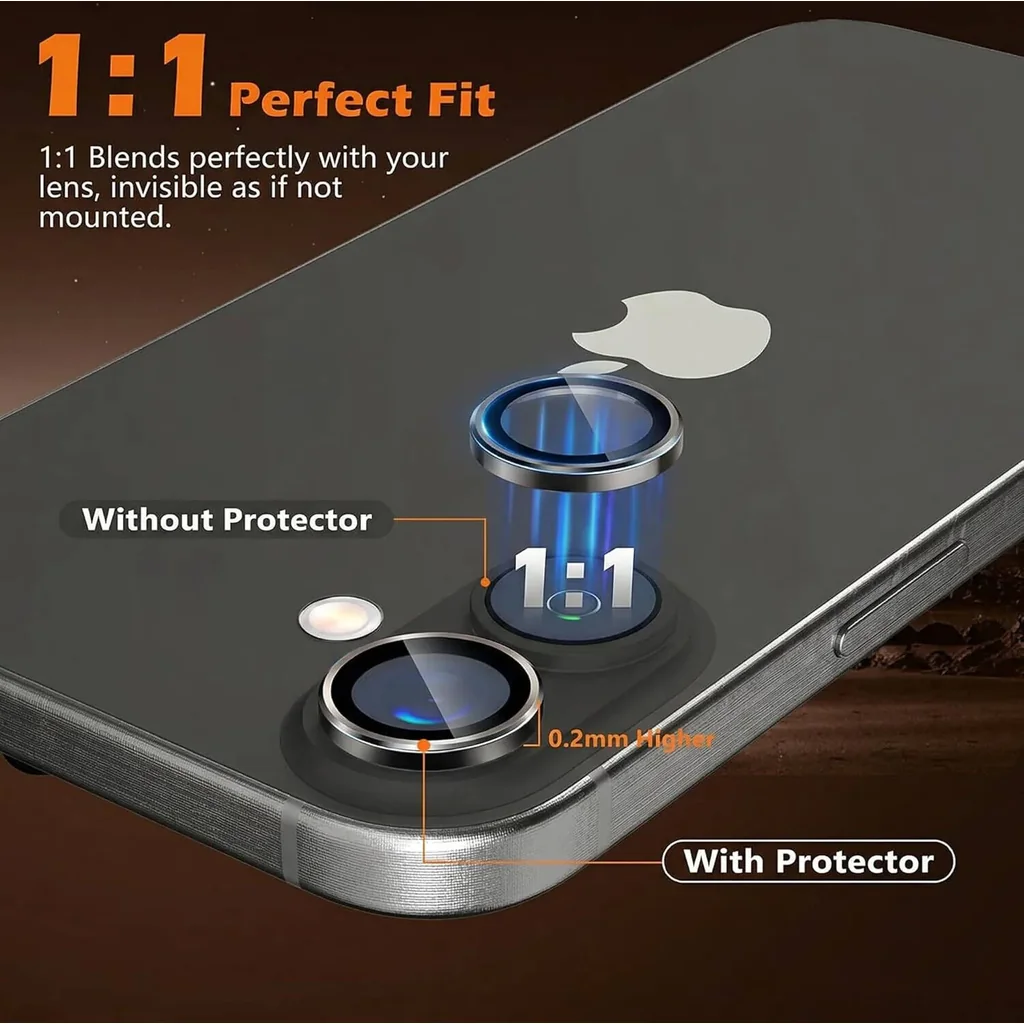 CROWNYX iPhone 16 & 16 Plus Camera Lens Protector 9H Tempered Glass, 3D Individual Lens Cover, Anti-Scratch, HD Night Photography, Bubble-Free Pack1, Black | IP1616P-3D-INDVL-CLP - Image 4