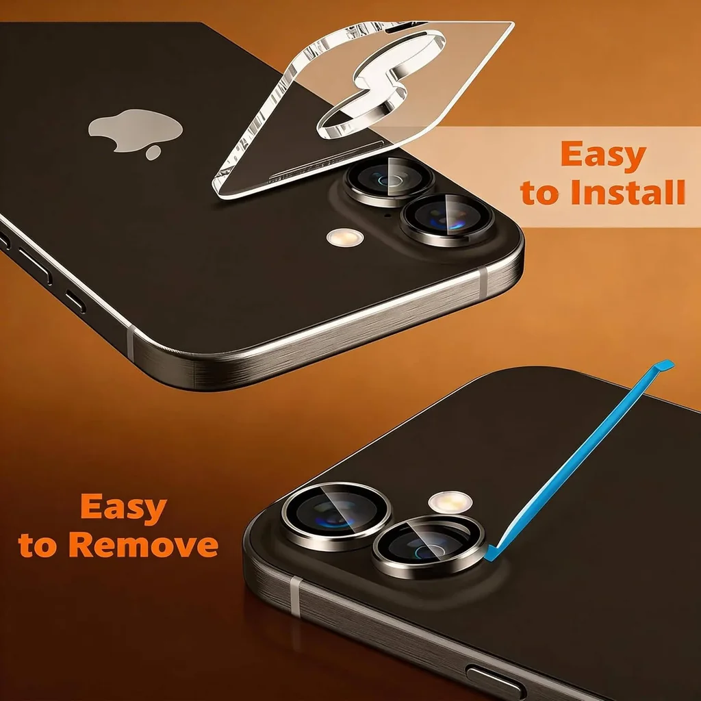 CROWNYX iPhone 16 & 16 Plus Camera Lens Protector 9H Tempered Glass, 3D Individual Lens Cover, Anti-Scratch, HD Night Photography, Bubble-Free Pack1, Black | IP1616P-3D-INDVL-CLP - Image 5