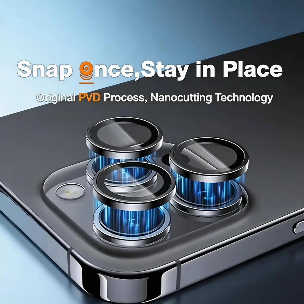 CROWNYX Camera 3D Individual Lens Protector for iPhone 16 Pro & 16 Pro Max, 9H Tempered Glass, Anti-Scratch, Anti-Oil, Anti-Shock, HD Clear, Night Shot, Bubble-Free Pack of 1 | IP16P16PM-3DINDVL-CLP - Image 3