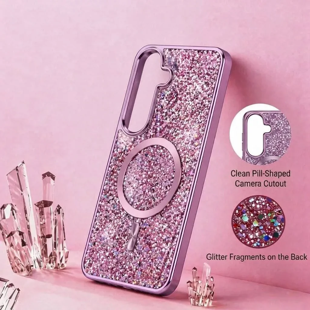 CROWNYX Luxury Glitter Case for Samsung Galaxy S26 Plus, Magnetic Sparkle Rhinestone Diamond Protective Cover, Slim Shockproof Bling Phone Case with Camera Protection, Pink | SAMS26PL-MGSF-GA-PNK - Image 4