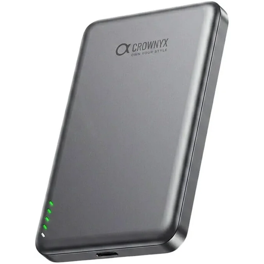 CROWNYX 5000mAh Wireless Power Bank 15W PD Fast Charging, MagSafe Compatible Portable Charger for iPhone, Samsung, Apple Watch & AirPods, Grey | CPB5K4