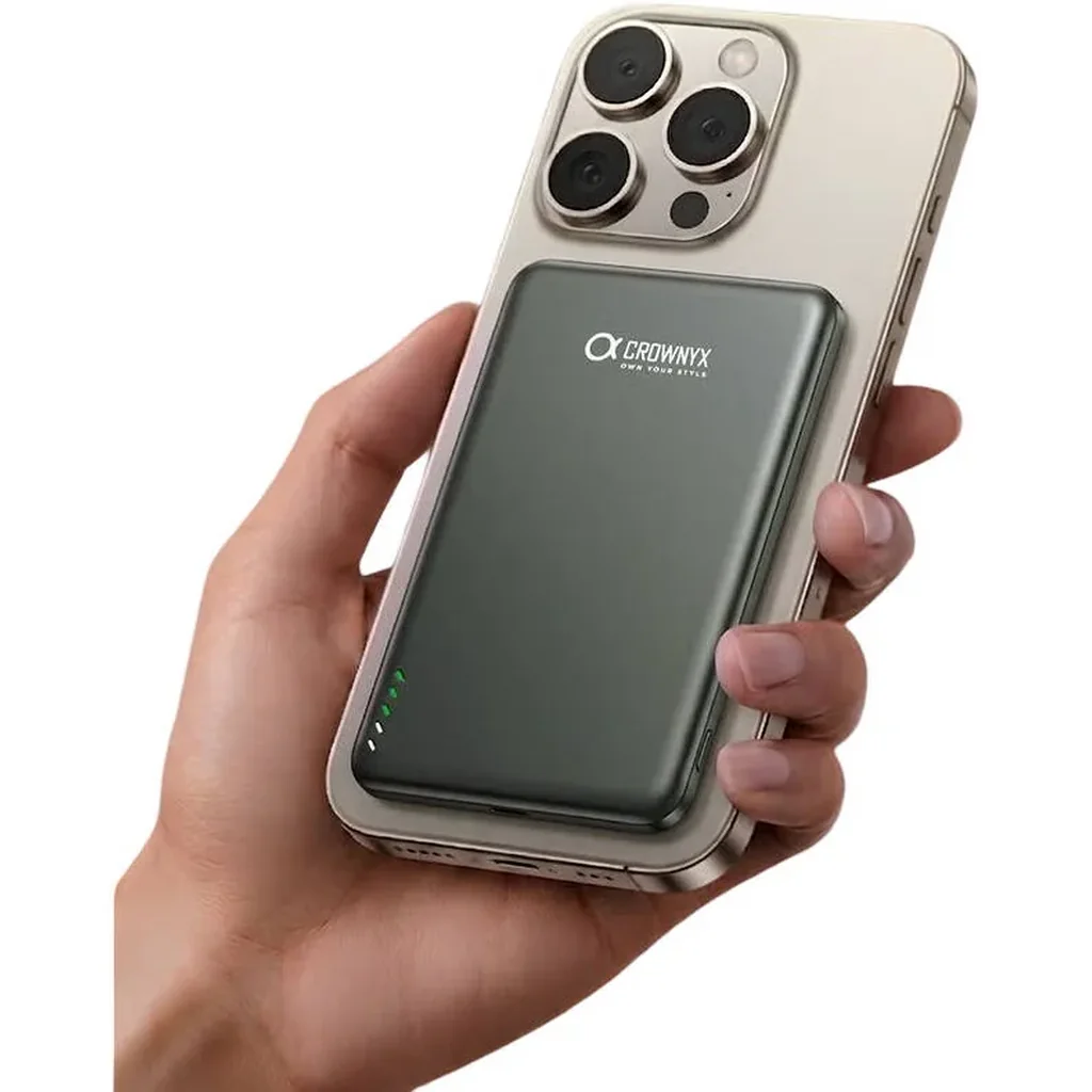 CROWNYX 5000mAh Wireless Power Bank 15W PD Fast Charging, MagSafe Compatible Portable Charger for iPhone, Samsung, Apple Watch & AirPods, Grey | CPB5K4 - Image 2