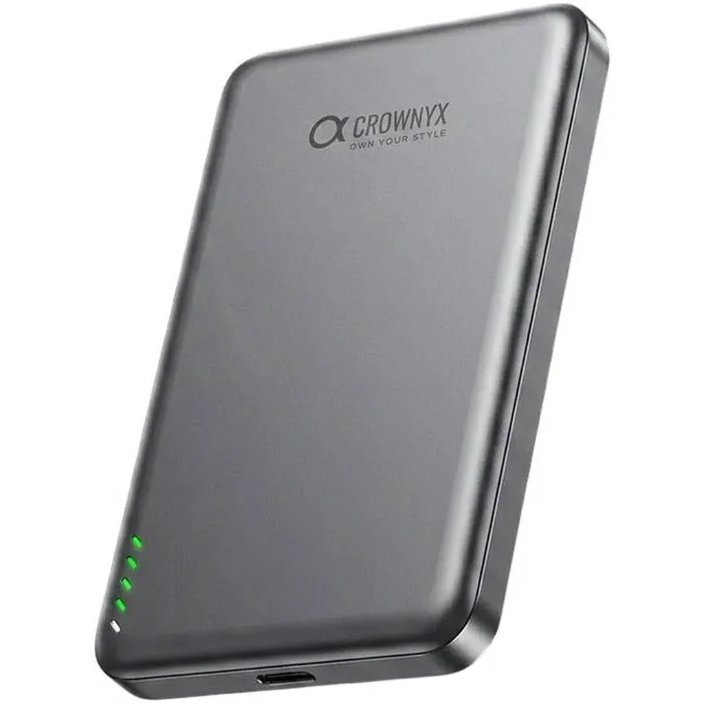 CROWNYX 10000mAh Wireless Power Bank, MagSafe Compatible Magnetic Portable Charger with 15W PD Fast Charging for iPhone 16/15 Series, Apple Watch & AirPods, Grey | CPH10K