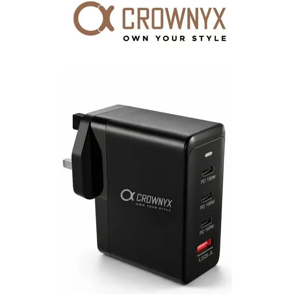 CROWNYX CMC-400 100W Fast Charger, 4-Port USB-C & USB-A PD Wall Adapter for MacBook, Dell, HP, iPad, iPhone 16/15 Pro Max & Samsung Galaxy S24 Ultra Multi-Device Charging, Black | CMC-400 - Image 2