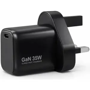 CROWNYX CMC-135 35W GaN Super-Fast Charger, Compact USB-C PD Wall Adapter with UK 3-Pin Plug for Smartphones, Tablets, Laptops, Earbuds & Smartwatches, Black | CMC-135