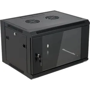Azeon 6U 600 x 450 Wall Mount Rack Cabinet, With Fan and Shelf, 600 x 450mm Size, 1.2mm Thick SPCC, Strong Structure, Black | 6U-600X450