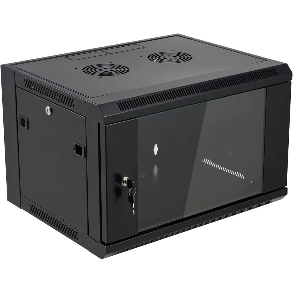Azeon 6U 600 x 450 Wall Mount Rack Cabinet, With Fan and Shelf, 600 x 450mm Size, 1.2mm Thick SPCC, Strong Structure, Black | 6U-600X450