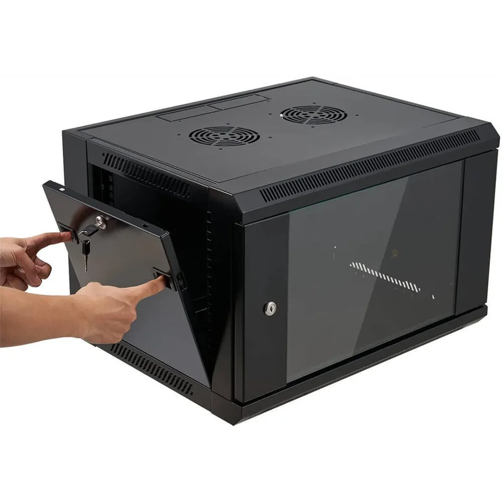 Azeon 6U 600 x 450 Wall Mount Rack Cabinet, With Fan and Shelf, 600 x 450mm Size, 1.2mm Thick SPCC, Strong Structure, Black | 6U-600X450 - Image 4
