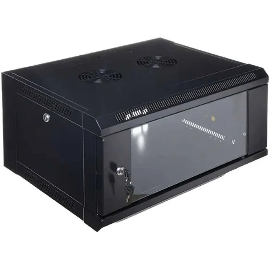 Azeon 4U 600 X 450 Wall Mount Rack Single Section Cabinet With Fan-Server Room Organization, Dimensions 600mm (W) x 450mm (D) x 350mm (H), Organized Storage, Black | 4U