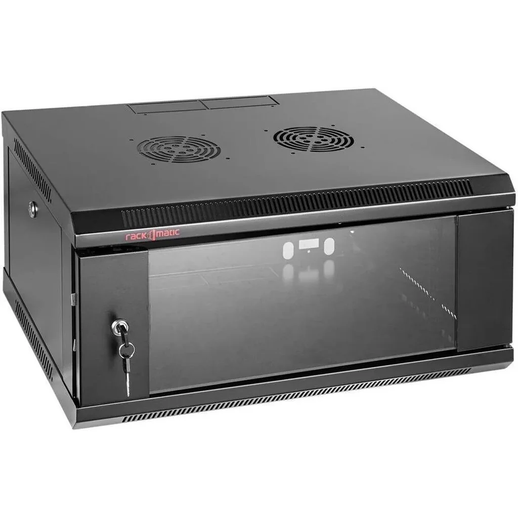Azeon 4U 600 X 450 Wall Mount Rack Single Section Cabinet With Fan-Server Room Organization, Dimensions 600mm (W) x 450mm (D) x 350mm (H), Organized Storage, Black | 4U - Image 2