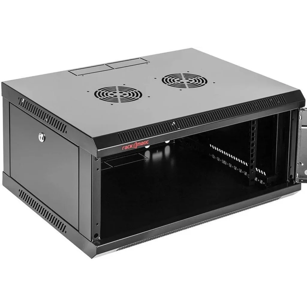 Azeon 4U 600 X 450 Wall Mount Rack Single Section Cabinet With Fan-Server Room Organization, Dimensions 600mm (W) x 450mm (D) x 350mm (H), Organized Storage, Black | 4U - Image 3