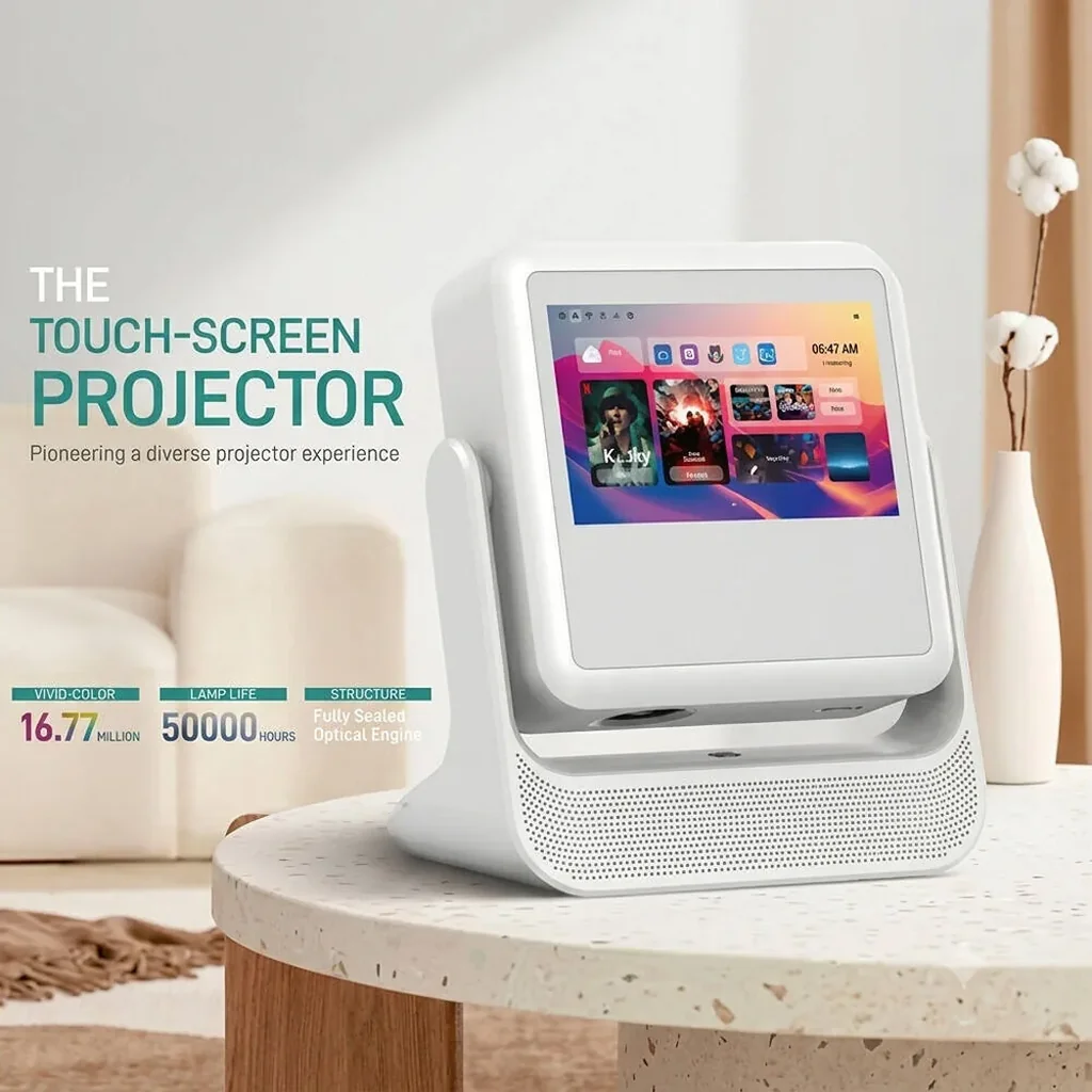 Azeon Smart Touch Screen Projector with Android OS, Full HD Home Cinema & Presentation Projector, WiFi & Bluetooth Enabled, Built-in Speaker, White | Smart Touch Screen - Image 2