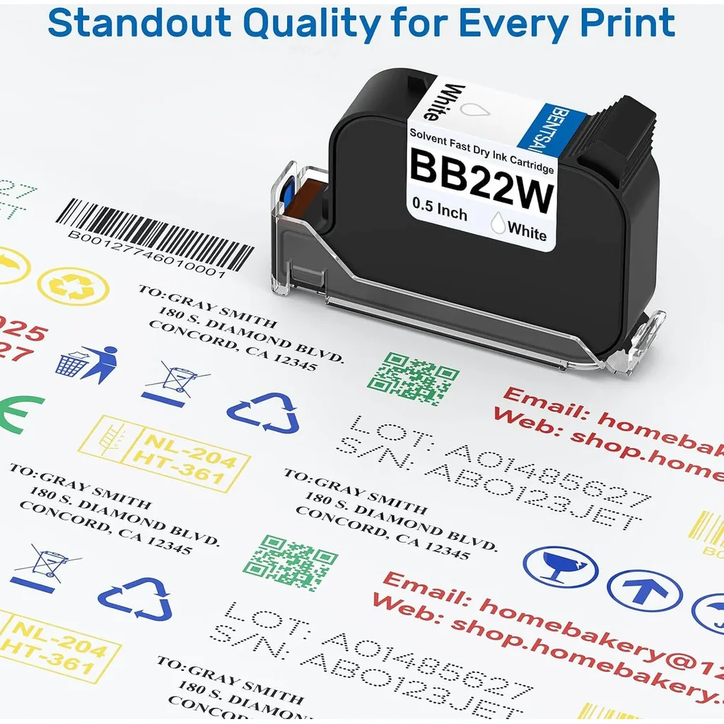 BENTSAI BB22W White Ink Cartridge, Quick-Dry Solvent TIJ Cartridge 0.5 Inch for BT-HH6205B & BT-HH6205BL Handheld Inkjet Printers, Black | BB22W - Image 6