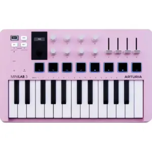 Arturia MiniLab MK 3 Compact MIDI Controller, 25 Sensitive Slim Keys, 2 Banks of 8 Velocity & 8 Rotary Encoders, 4 Sliders, 2 Capacitive Touch Sensors, Rose Quartz | MiniLab-3