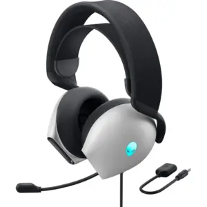 Dell Alienware AW520H Wired Gaming Headset, 40mm Driver Size, RGB Lighting, 20Hz-40KHz Frequency Response, Retractable Microphone, Hi-Res Audio, Lunar Light | 545-BBFJ