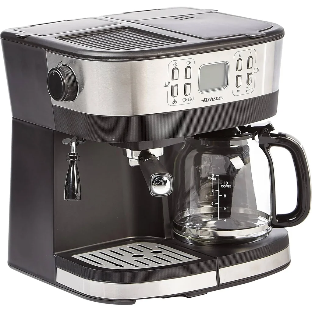 Ariete ART1369 2-in-1 Espresso & Drip Coffee Maker with 20 Bar Steam Function, LCD Display, 24H Programmable Timer, 4H Keep Warm Feature for Home & Office, Black | ART1369