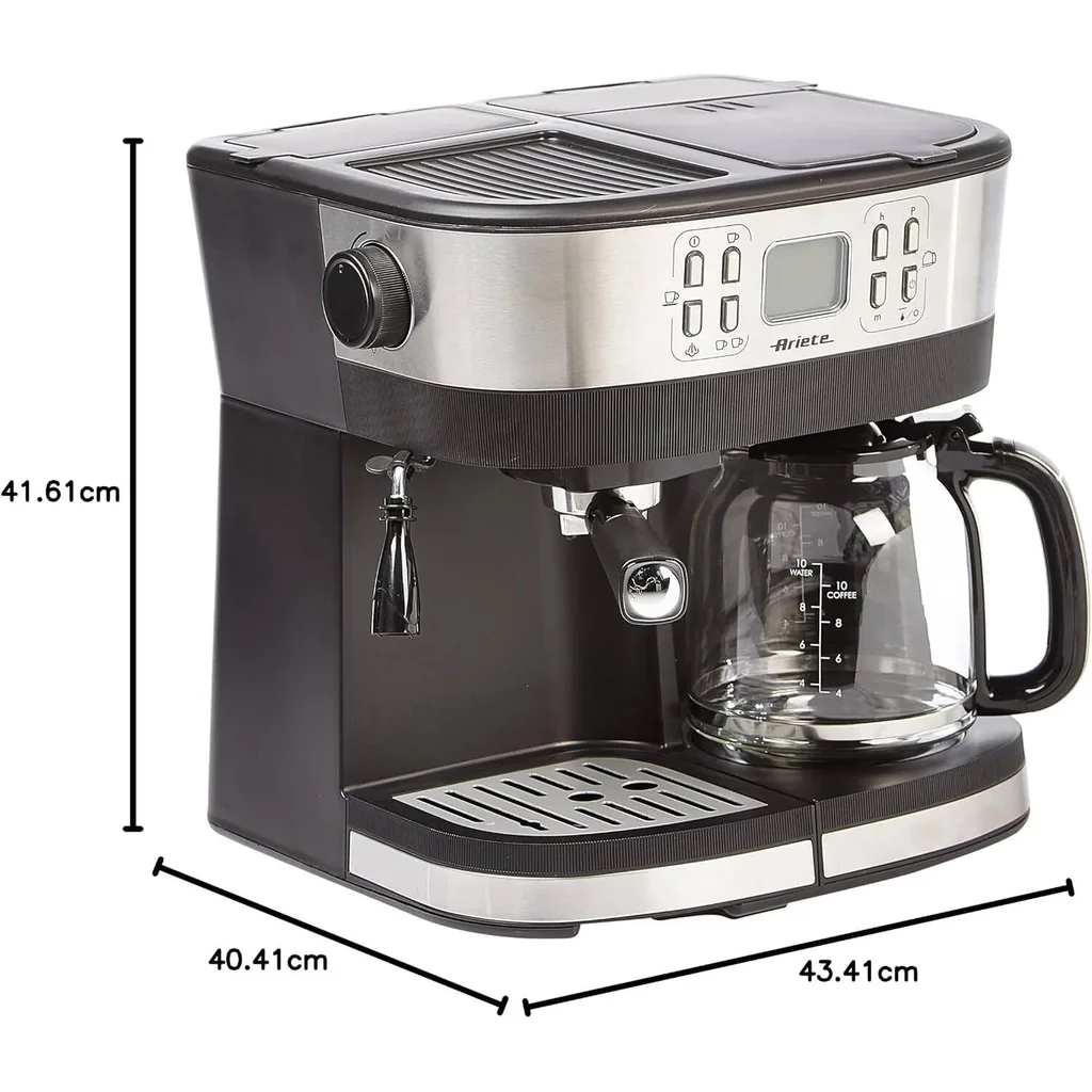 Ariete ART1369 2-in-1 Espresso & Drip Coffee Maker with 20 Bar Steam Function, LCD Display, 24H Programmable Timer, 4H Keep Warm Feature for Home & Office, Black | ART1369 - Image 6