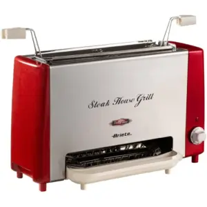 Ariete ART730 Vertical Electric Grill 1300W for Steak & BBQ, Smokeless Indoor Grill with 30-Min Timer, Low-Fat Cooking, Defrost Function for Meat, Fish, Vegetables & Bread, Red | ART730