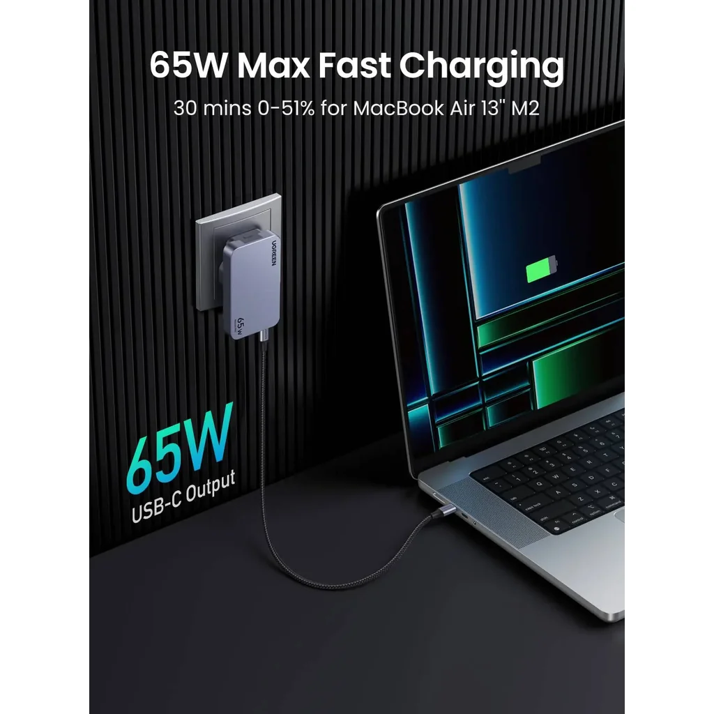 UGREEN Nexode Pro 65W GaN Fast Charger, USB-C 3-Port Wall Charger, PD Fast Charging with PPS 45W, GaNInfinity Technology, Super Fast Charging, Real-Time Protection, Ultra-Slim Design, Grey | 25356 - Image 4