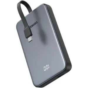 UGREEN Zapix Series 10000mAh Power Bank with Built-In USB-C Cable, 20W USB-C Two-Way Fast Charging, USB-C Power Delivery, LED Digital Display, Airline Safe, Multi-Device Compatibility, Black | 75161
