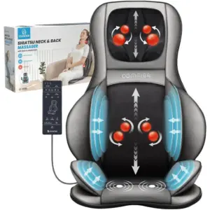 Comfier Shiatsu Neck & Back Massage Chair Pad with Heat, 2D/3D Deep Kneading, Air Compression, Rolling, Vibration & Spot Massage for Home & Office, Classic Grey | CF-2307A