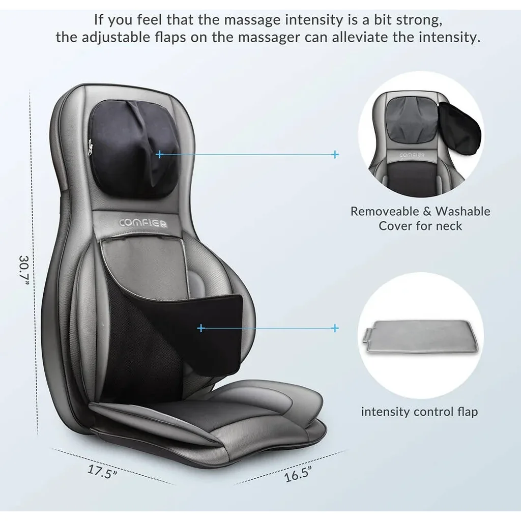 Comfier Shiatsu Neck & Back Massage Chair Pad with Heat, 2D/3D Deep Kneading, Air Compression, Rolling, Vibration & Spot Massage for Home & Office, Classic Grey | CF-2307A - Image 2