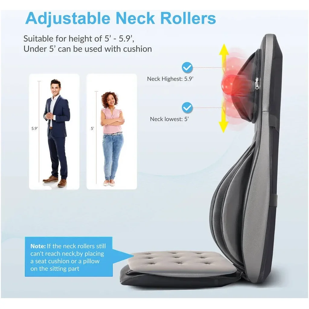 Comfier Shiatsu Neck & Back Massage Chair Pad with Heat, 2D/3D Deep Kneading, Air Compression, Rolling, Vibration & Spot Massage for Home & Office, Classic Grey | CF-2307A - Image 4