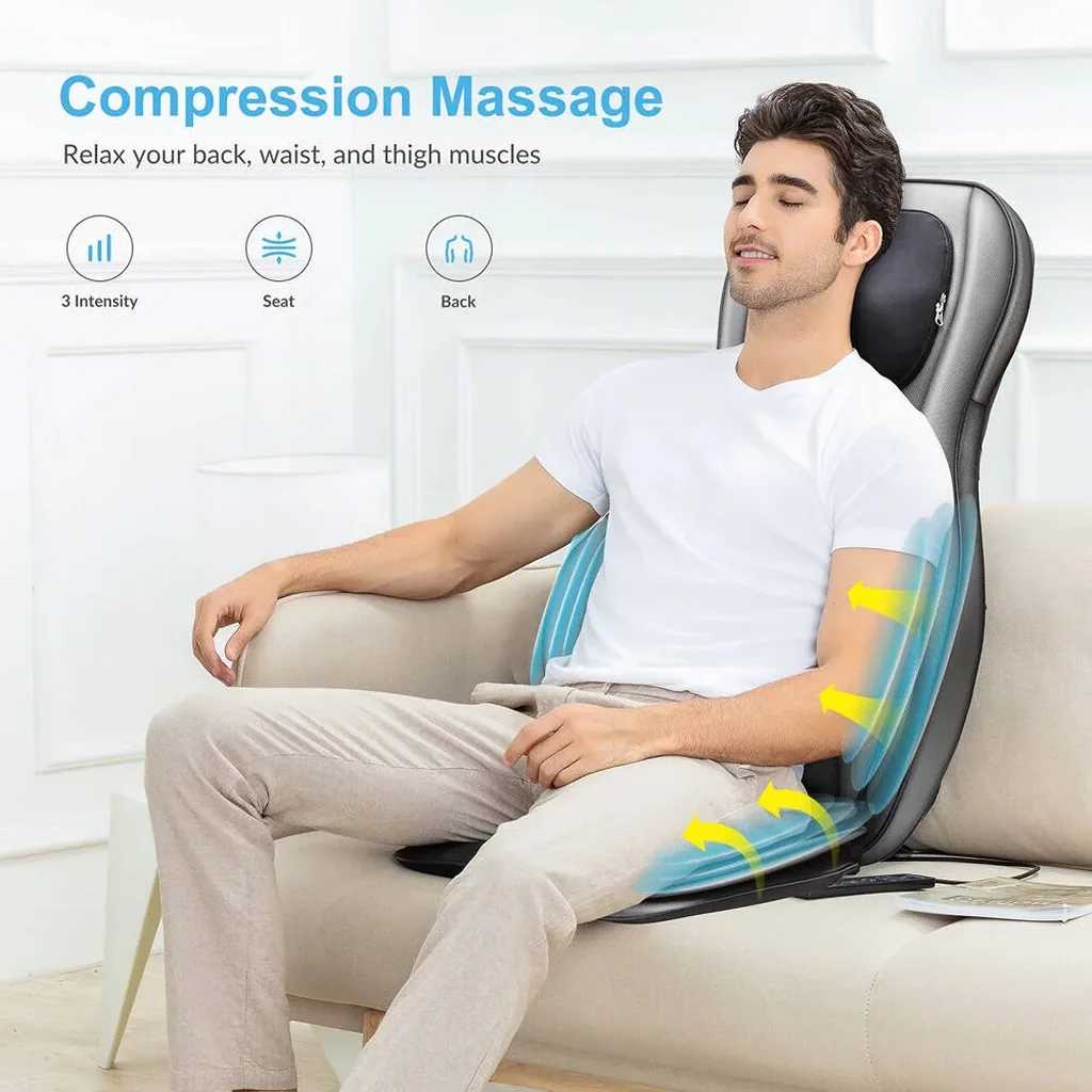 Comfier Shiatsu Neck & Back Massage Chair Pad with Heat, 2D/3D Deep Kneading, Air Compression, Rolling, Vibration & Spot Massage for Home & Office, Classic Grey | CF-2307A - Image 6