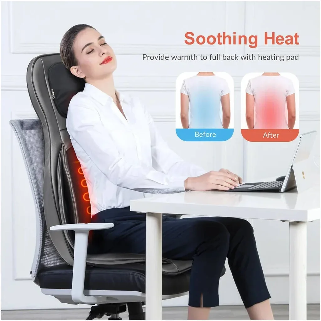 Comfier Shiatsu Neck & Back Massage Chair Pad with Heat, 2D/3D Deep Kneading, Air Compression, Rolling, Vibration & Spot Massage for Home & Office, Classic Grey | CF-2307A - Image 8