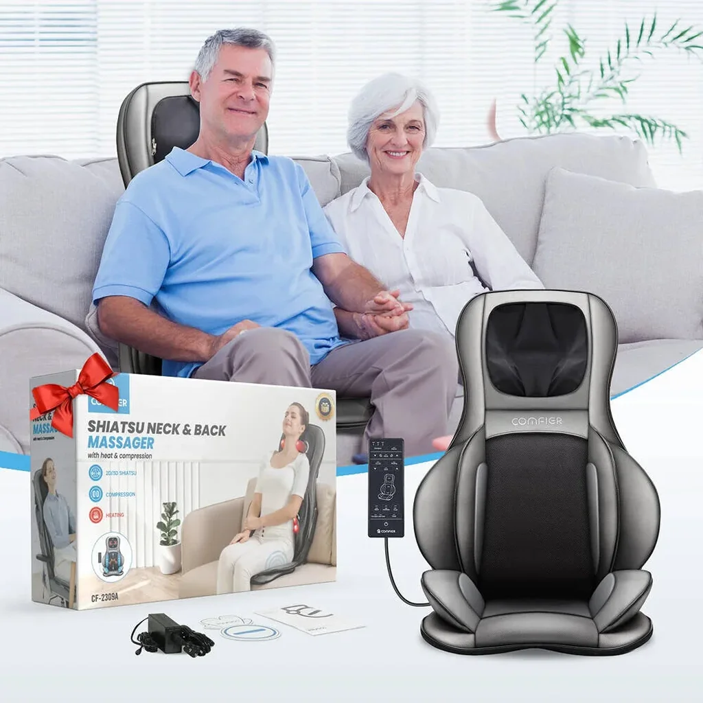 Comfier Shiatsu Neck & Back Massage Chair Pad with Heat, 2D/3D Deep Kneading, Air Compression, Rolling, Vibration & Spot Massage for Home & Office, Classic Grey | CF-2307A - Image 9