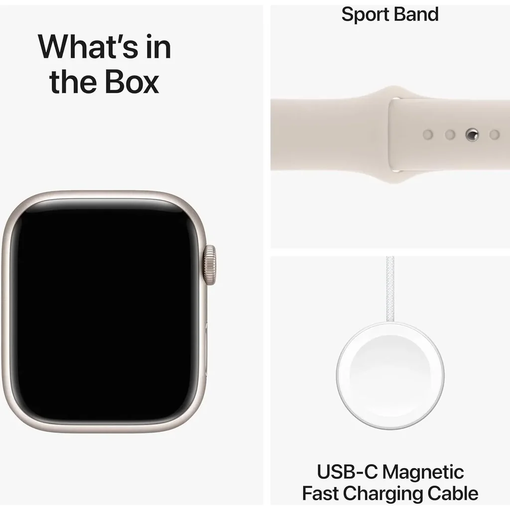 Refurbished - Apple Watch Series 9 GPS 45mm Smartwatch with Starlight Aluminum Case with Starlight Sport Band M/L, Always-On Retina Display, Blood Oxygen & ECG Apps, Starlight | MR973LL/A - Image 3