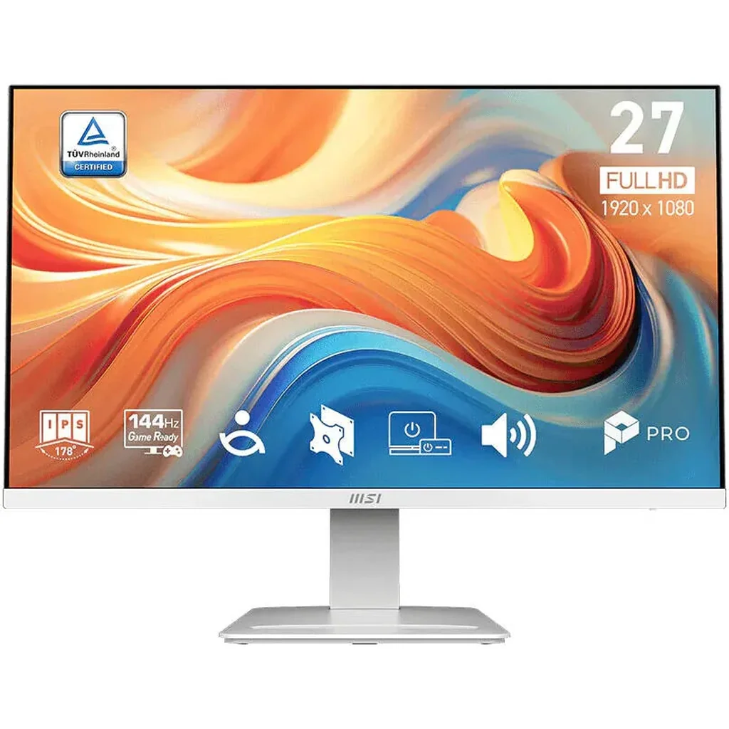MSI PRO MP273W E14A Business Productivity Monitor, 27" IPS, FHD, 144Hz Refresh Rate, 1ms (MPRT) Response Time, AMD FreeSync, Power Link, Built-in Speakers, Accessory Slot, White | 9S6-3PB4CH-413