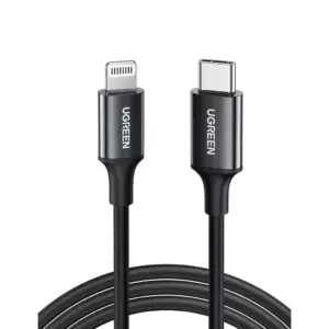 UGREEN USB-C to Lightning Cable, 1M Cable Length, MFi Certified, 480Mbps Data Transfer, PD Fast Charging Cable 20W, USB Type-C to Lightning Sync Cable, Wide Compatibility, Black | 60751
