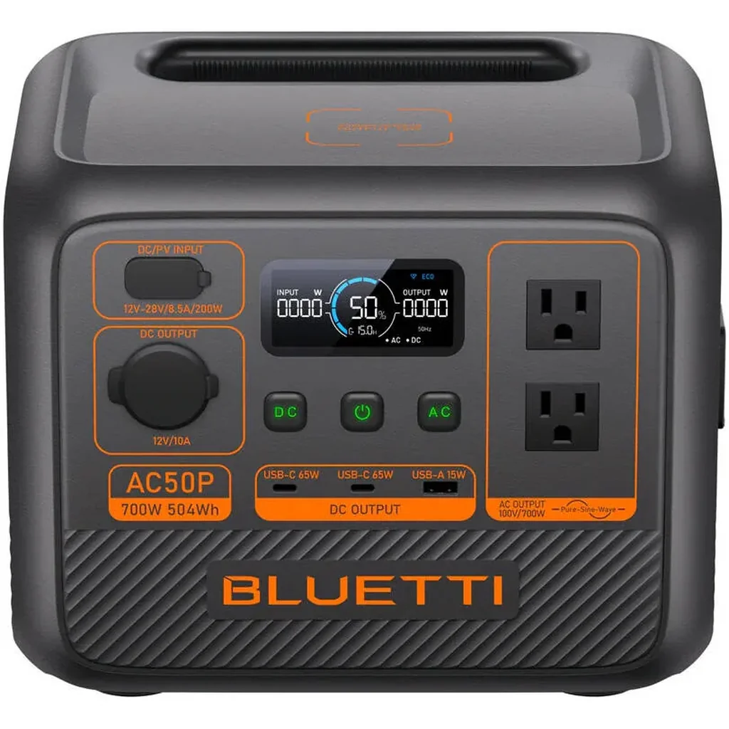 BLUETTI AC50P Portable Power Station 504Wh, 700W AC Output, 1200W Power Lifting, 600W Turbo Charging, LiFePO4 Battery, 200W Solar Input, UPS, USB-C 65W, Backup Power Generator, Black | AC50P - Image 2