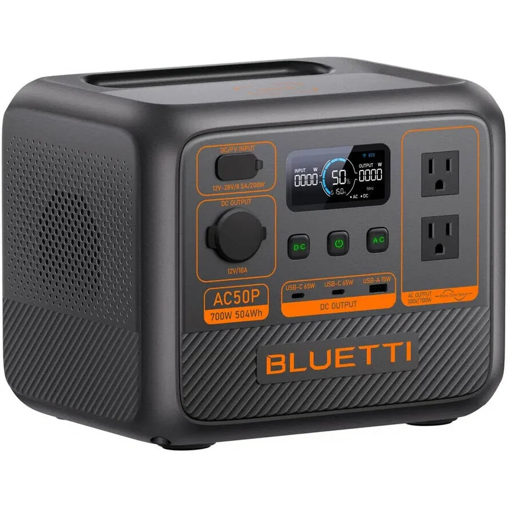 BLUETTI AC50P Portable Power Station 504Wh, 700W AC Output, 1200W Power Lifting, 600W Turbo Charging, LiFePO4 Battery, 200W Solar Input, UPS, USB-C 65W, Backup Power Generator, Black | AC50P - Image 4