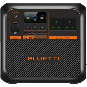 BLUETTI AC180P Portable Power Station, 1,800W AC Output, 2,700W Power Lifting, 1,440W Turbo Charging, LiFePO4 Battery, 500W Solar Input, Pure Sine Wave, UPS, Bluetooth App Control, Black | AC180P