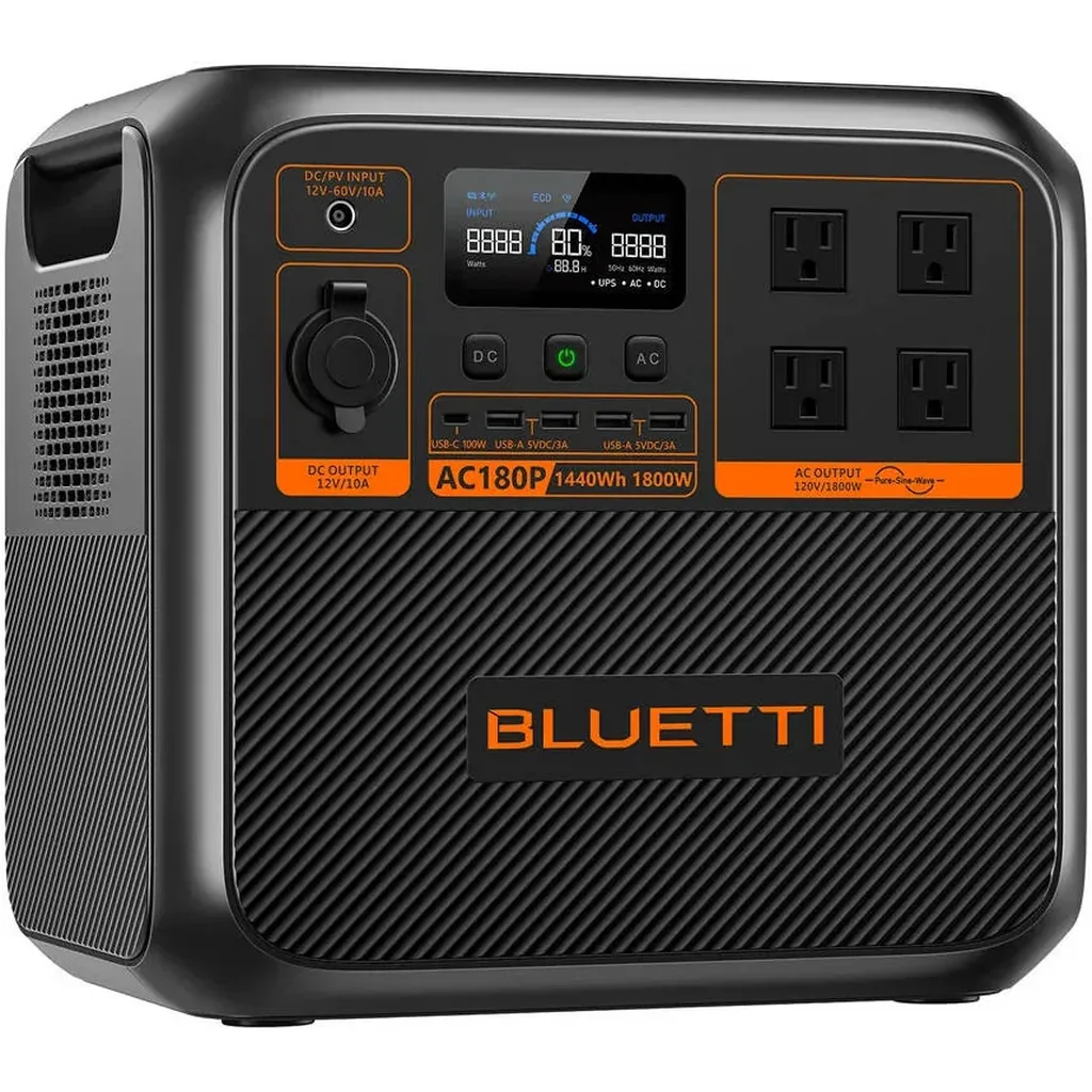 BLUETTI AC180P Portable Power Station, 1,800W AC Output, 2,700W Power Lifting, 1,440W Turbo Charging, LiFePO4 Battery, 500W Solar Input, Pure Sine Wave, UPS, Bluetooth App Control, Black | AC180P - Image 2