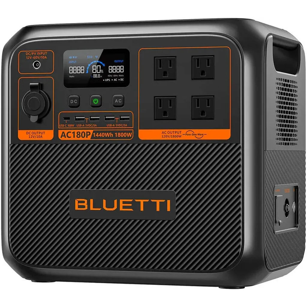 BLUETTI AC180P Portable Power Station, 1,800W AC Output, 2,700W Power Lifting, 1,440W Turbo Charging, LiFePO4 Battery, 500W Solar Input, Pure Sine Wave, UPS, Bluetooth App Control, Black | AC180P - Image 3