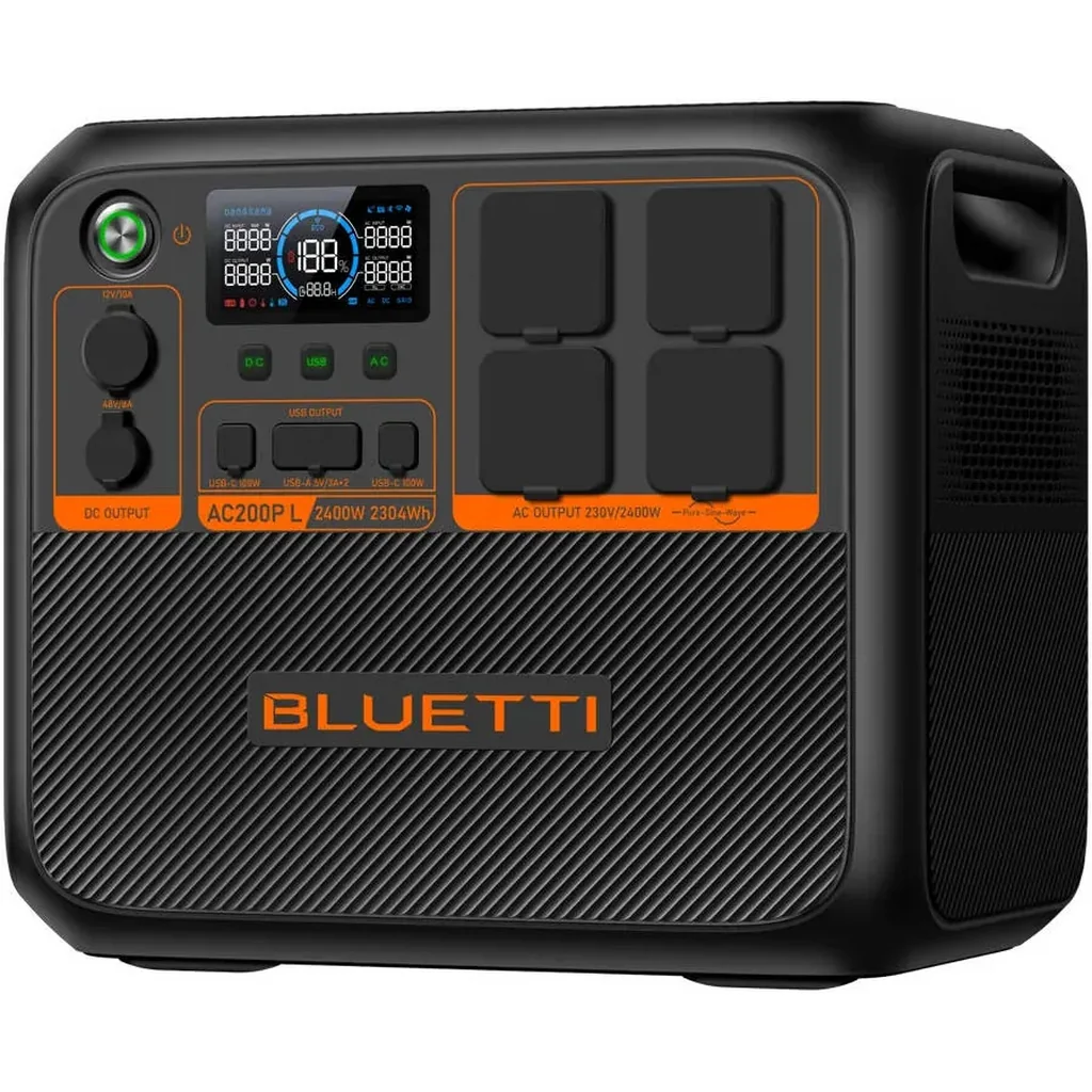 Bluetti AC200PL 2304Wh Portable Power Station, 2400W Pure Sine Wave Inverter, 7200W Surge, LiFePO4 Battery, 1200W Solar Input, 100W USB-C, 48V RV Outlet, Black | AC200PL - Image 3