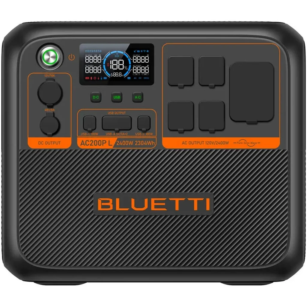Bluetti AC200PL 2304Wh Portable Power Station, 2400W Pure Sine Wave Inverter, 7200W Surge, LiFePO4 Battery, 1200W Solar Input, 100W USB-C, 48V RV Outlet, Black | AC200PL - Image 4